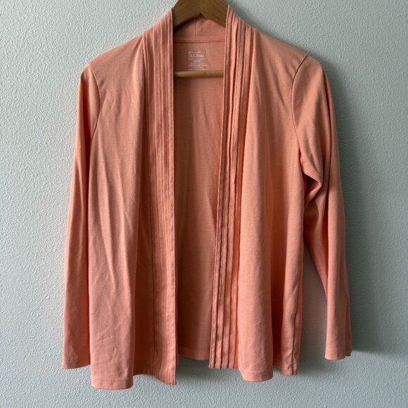 L.L. Bean Long Sleeve Supima Cotton Peach Open Cardigan Sweater Size MP - Picture 1 of 6